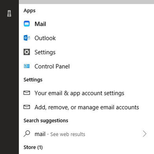 Een screenshot van het Windows 10 zoekmenu