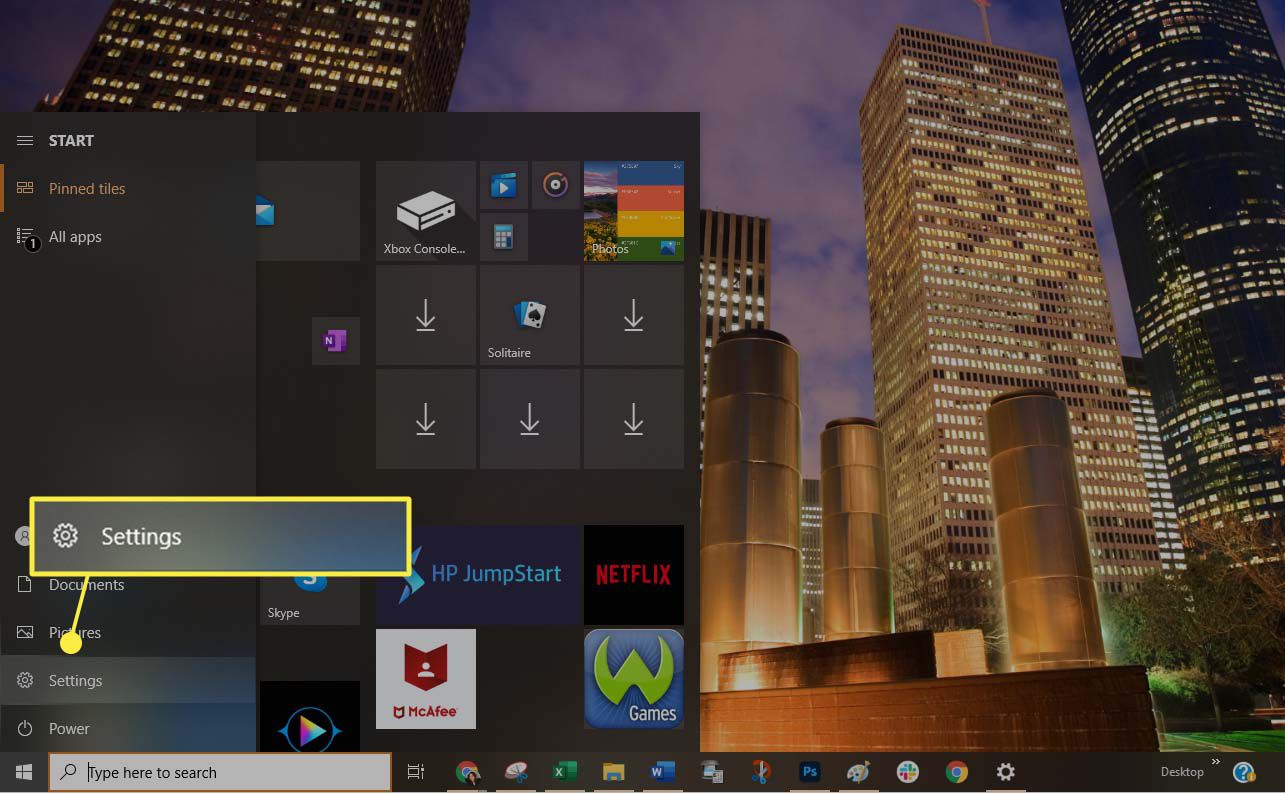 Pictogram Instellingen selecteren in Windows 10.