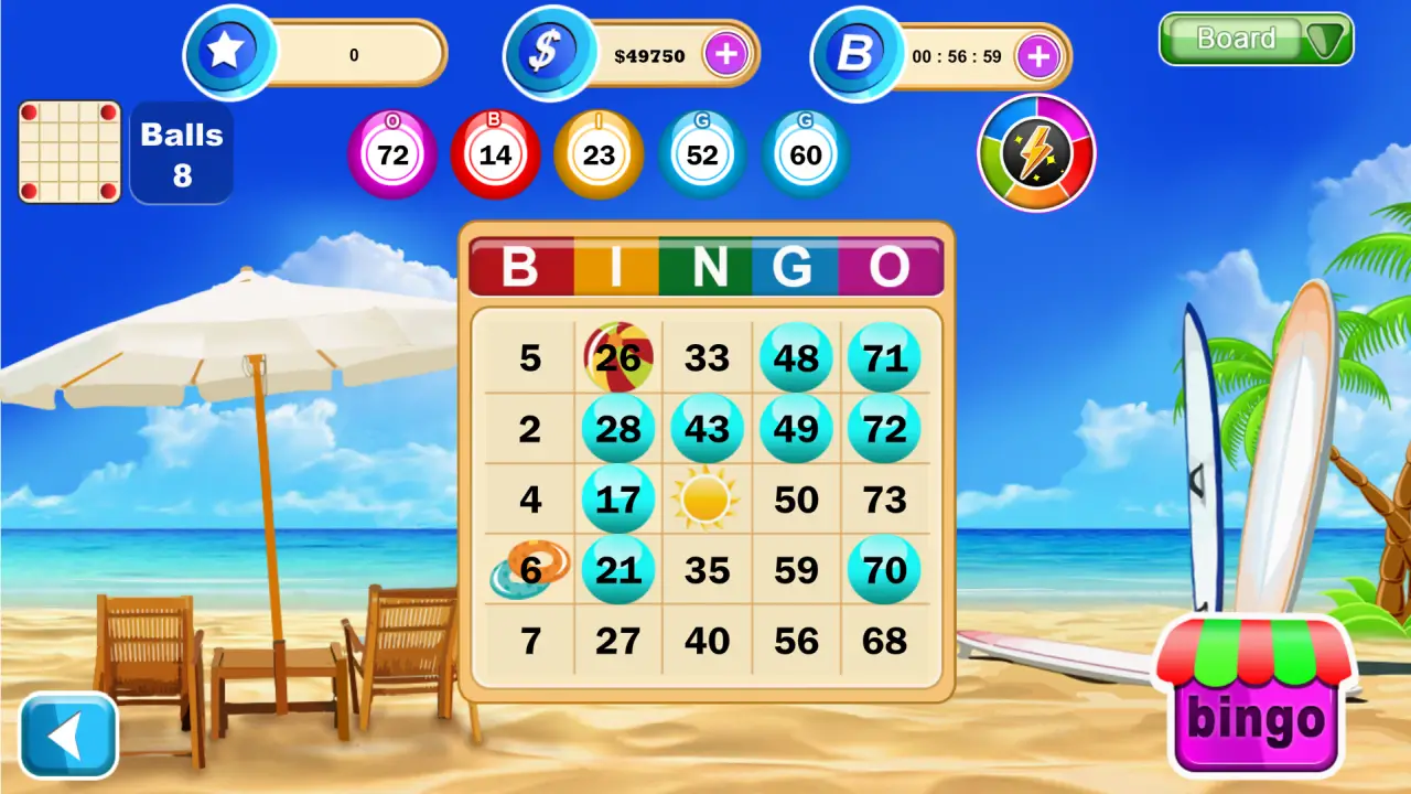 Screenshot van het spelen van Surf Bingo