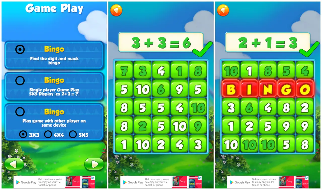 Screenshot van het spelen van Math Bingo