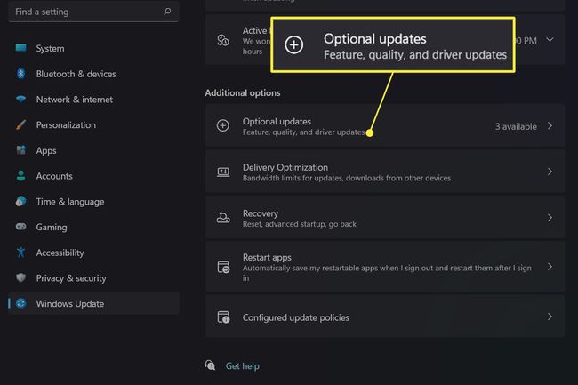 Windows Update met optionele updates gemarkeerd