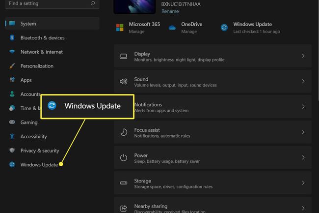 Instellingen-app voor Windows 11 met Windows Update in het linkermenu gemarkeerd