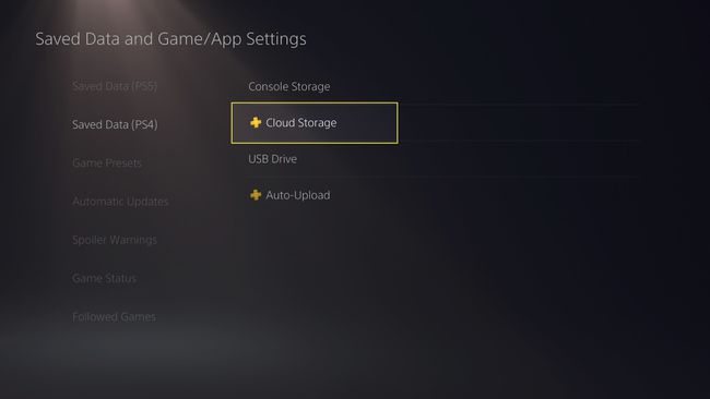 Toegang tot PS4 Cloud Storage op PS5 met Cloud Storage gemarkeerd