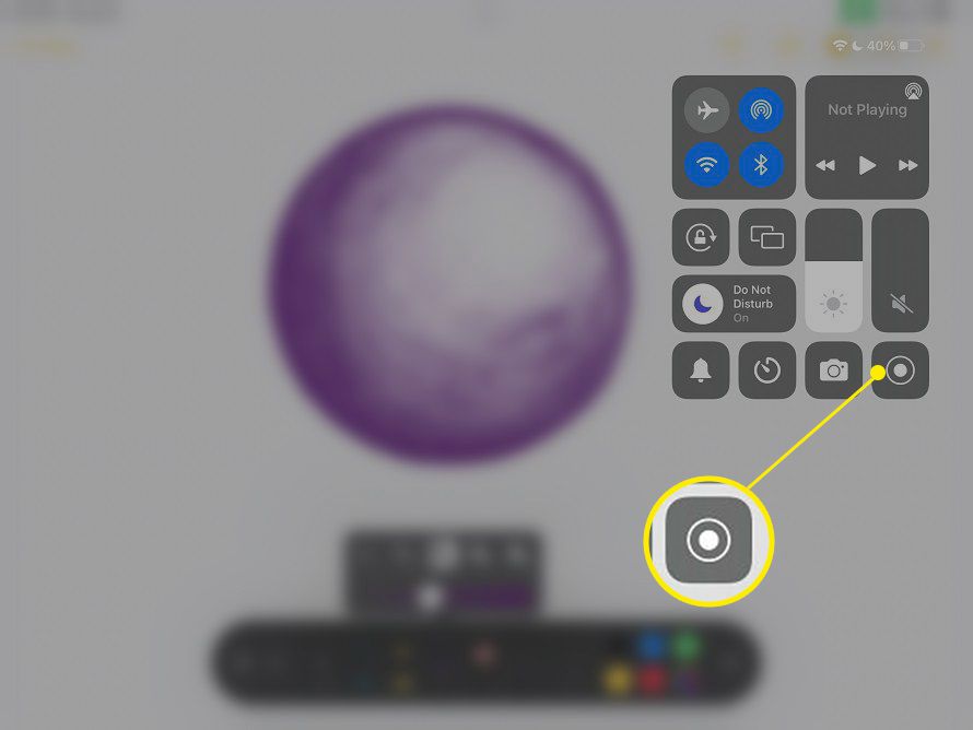 De knop Schermopname (gevulde cirkel) gemarkeerd in het iPad-controlecentrum