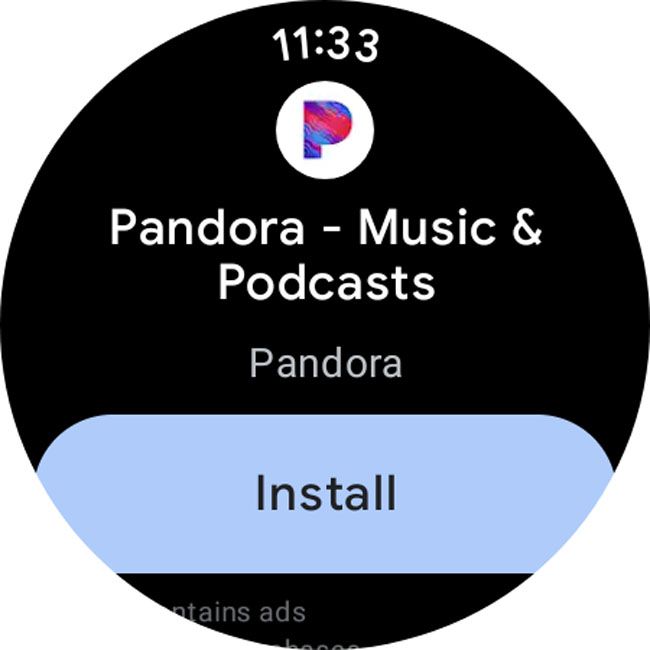 Installeren gemarkeerd in de Google Play Store op een Galaxy-horloge.
