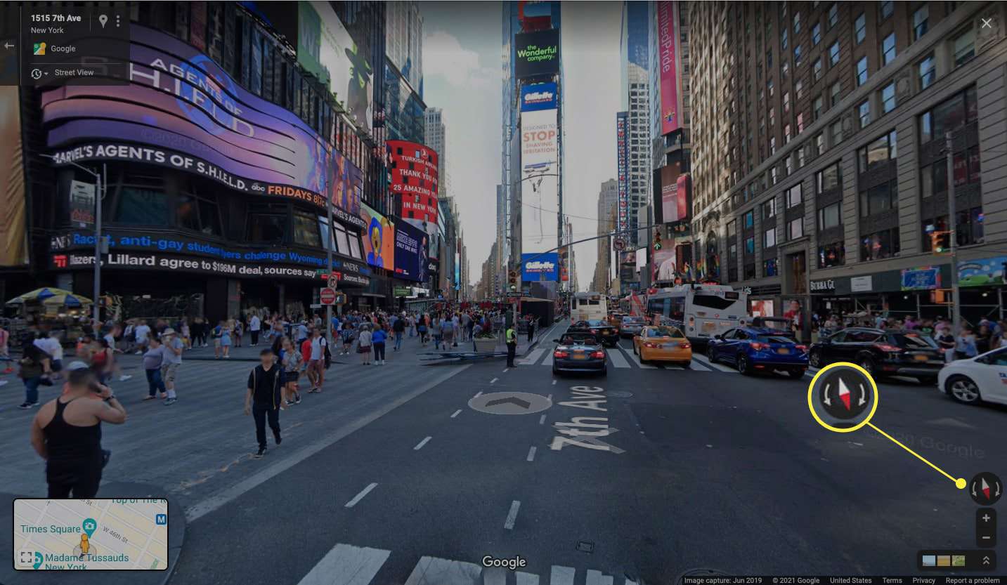 Google Maps straatbeeld van New York met pijl gemarkeerd