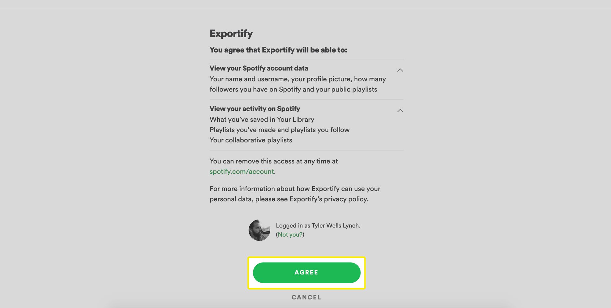 Spotify exportify akkoord voorwaarden