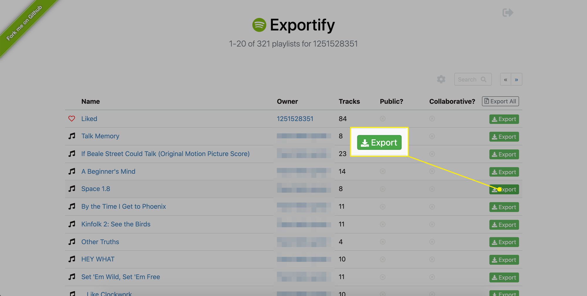Spotify exportify afspeellijst exporteren