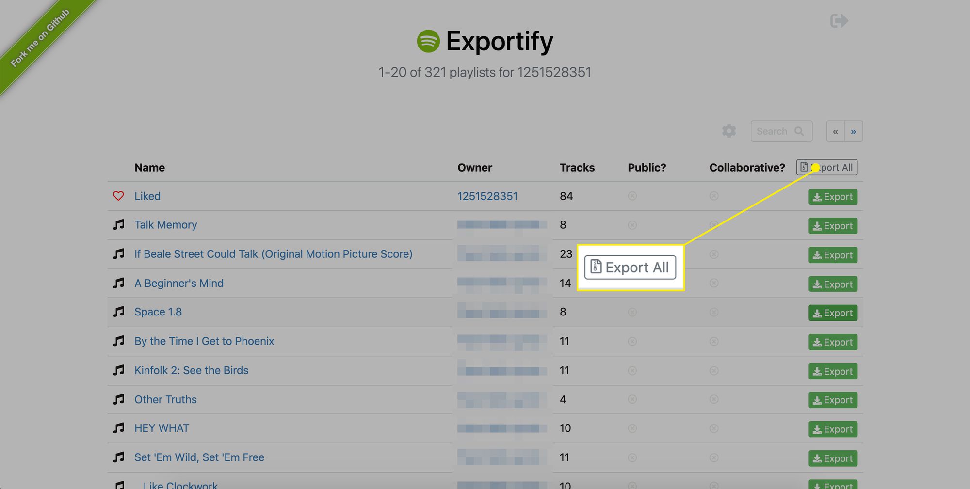 Spotify exportify exporteer alle afspeellijsten