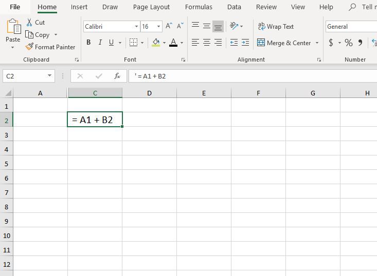 Een apostrof converteert formules naar tekst in Excel