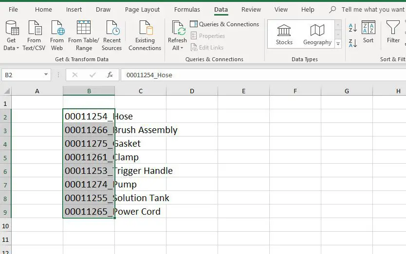Tabblad Excel-gegevens
