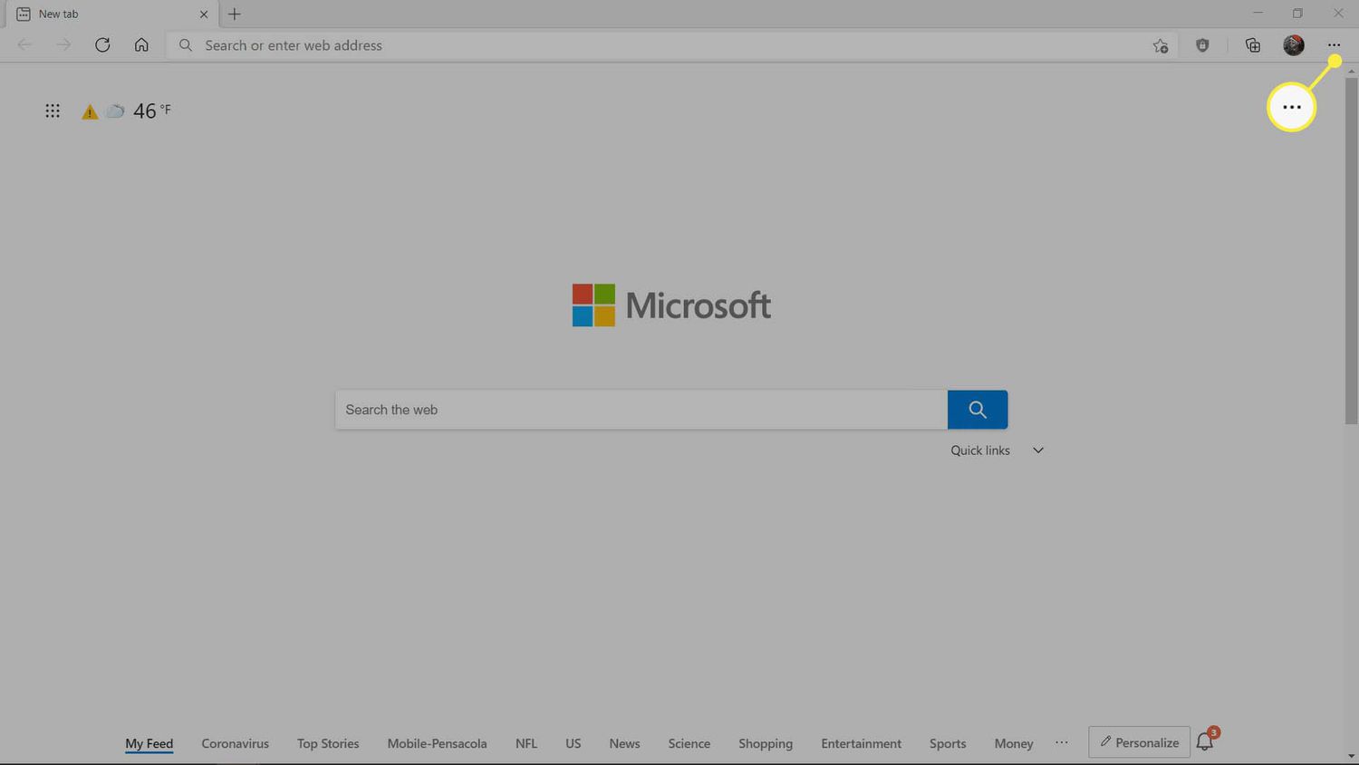 De hoofdmenuknop in Microsoft Edge.