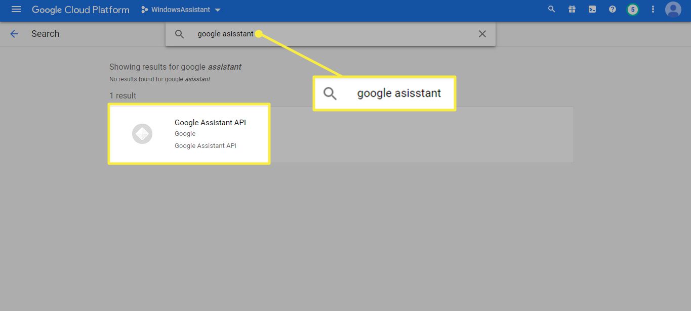 Google Assistant in de zoekbalk en Google Assistant API in Google Cloud Platform