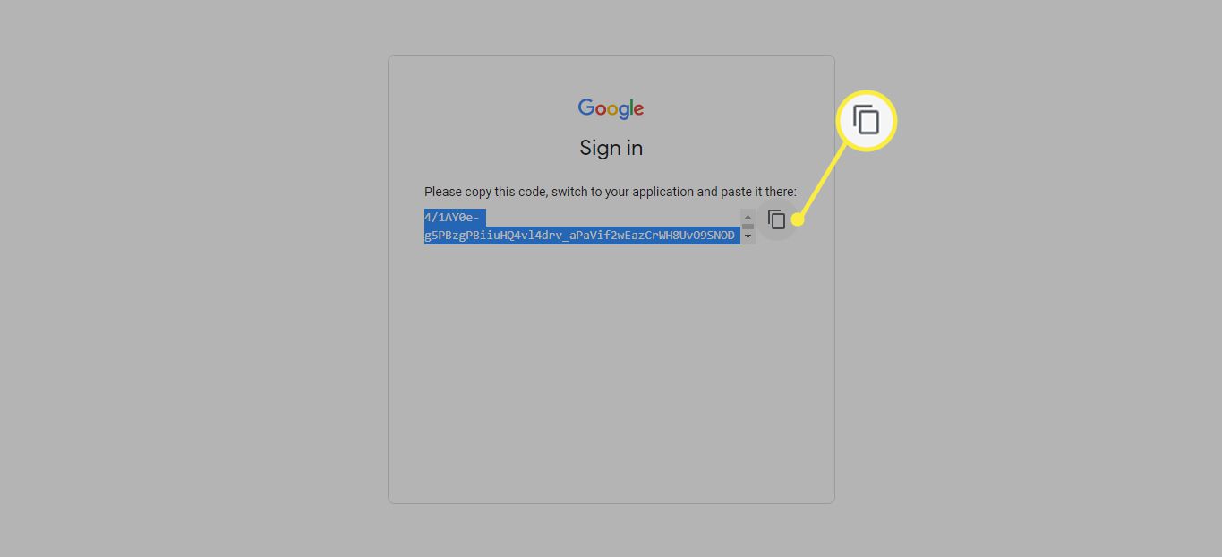 Kopieerpictogram naast de token-URL voor Google-app-verificatie