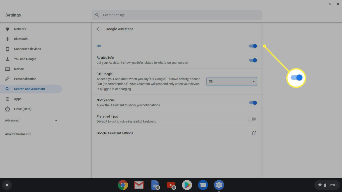 Google Assistent-instellingen in Chromebook.