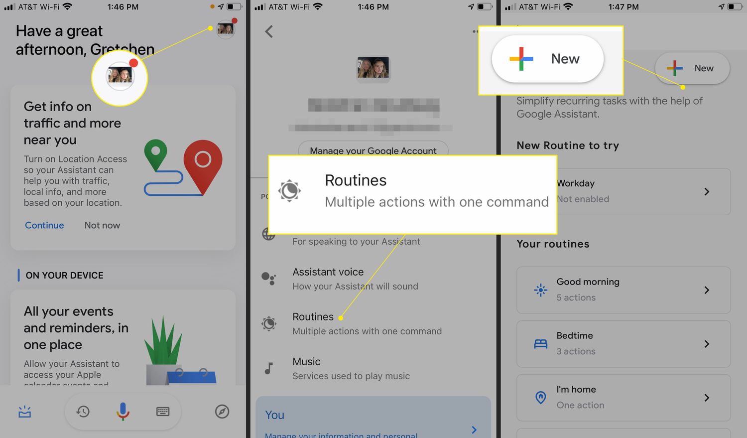 Google Assistent-app met Routines en Nieuw gemarkeerd