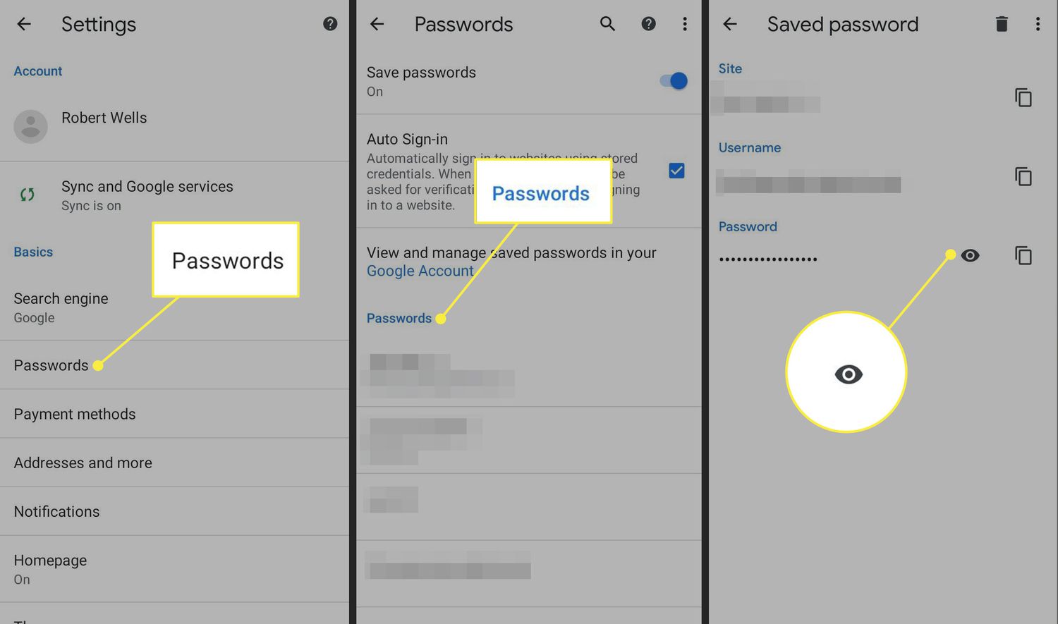 Een wachtwoord bekijken in Chrome voor mobiel