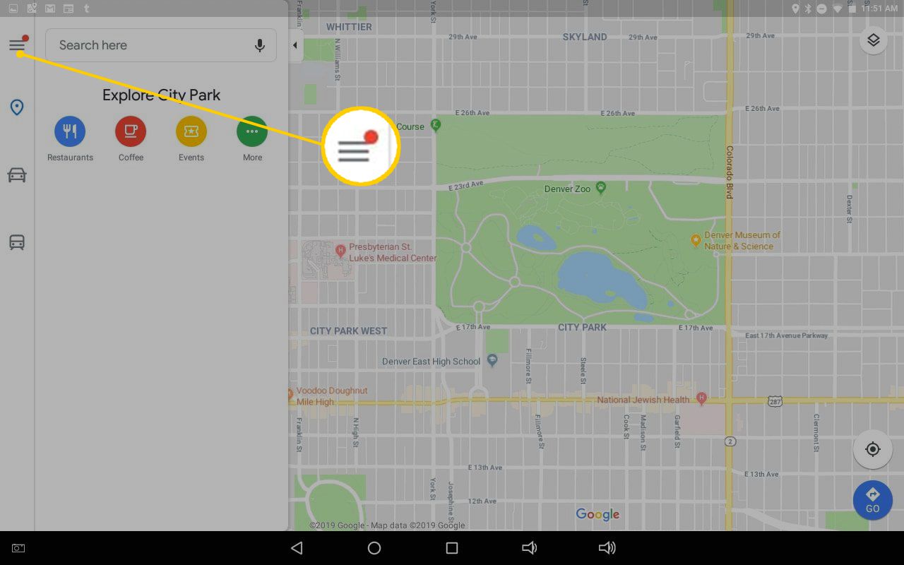 "Hamburger"-pictogram linksboven in Google Maps op Android