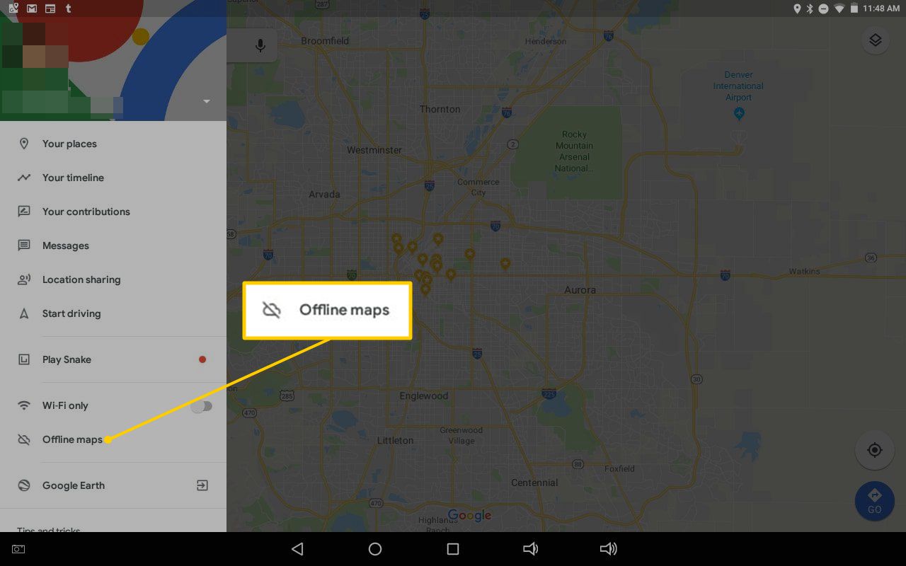 Offline kaarten menu-item in Google Maps