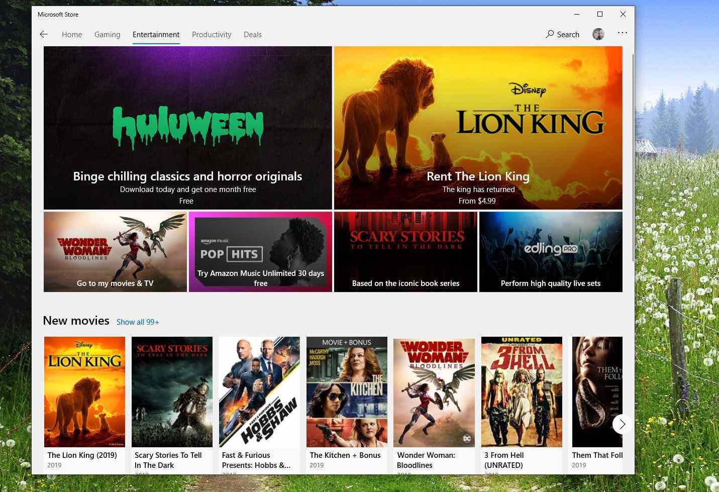 Screenshot van de categorie Entertainment in de Microsoft Store