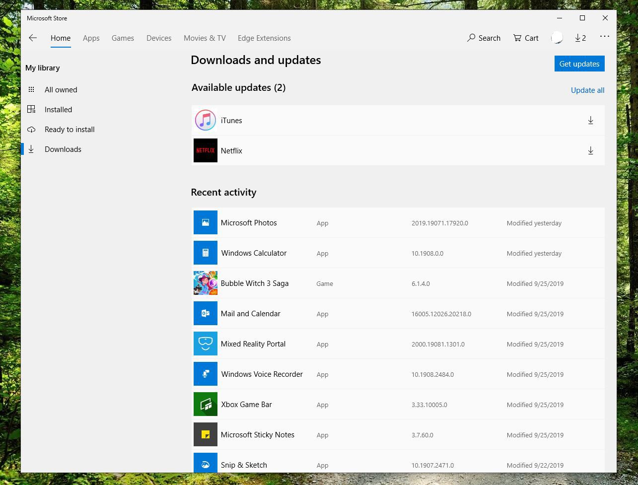Screenshot van downloads en updates in de Microsoft Store