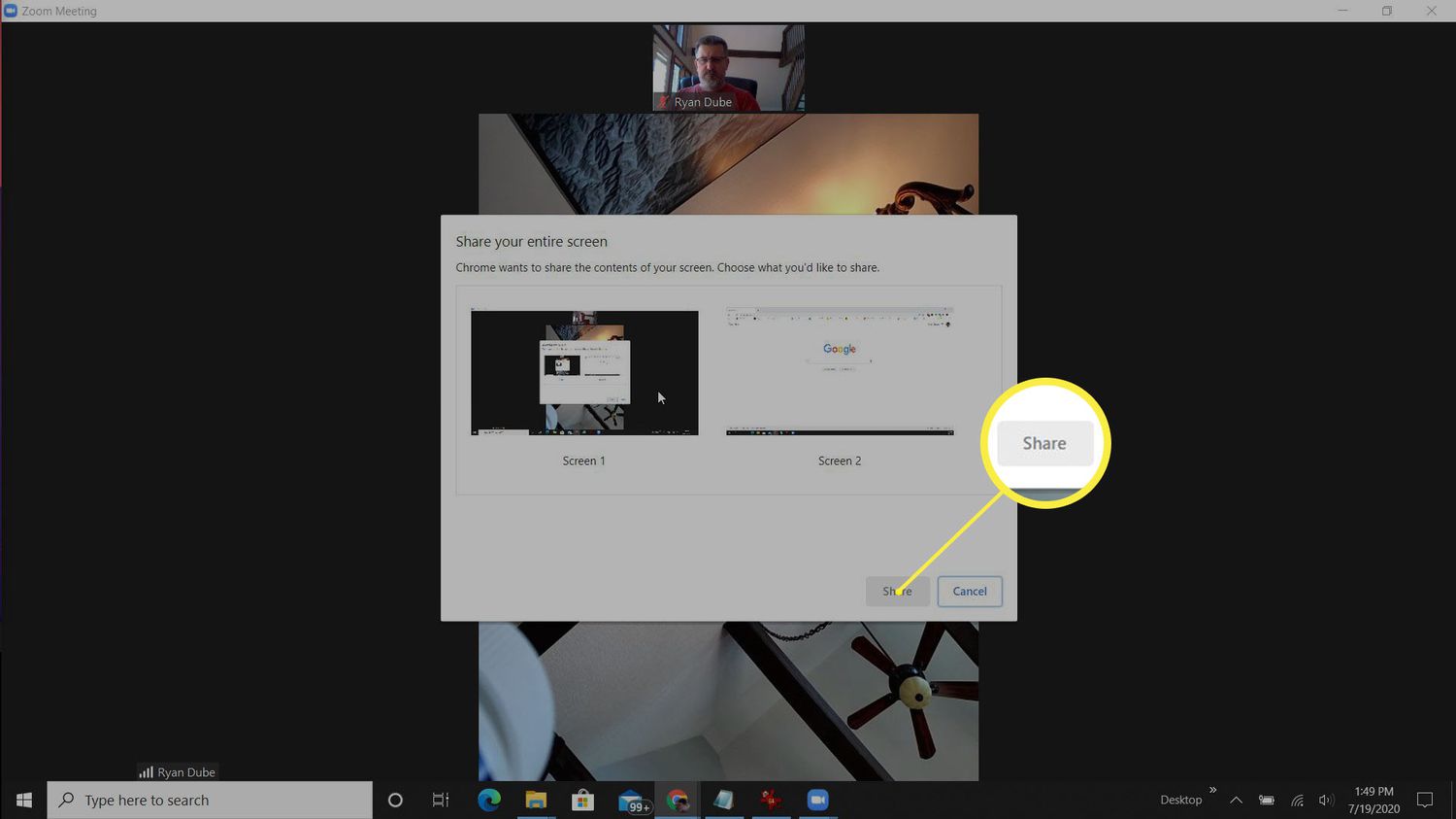 Screenshot van het delen van Zoom-vergadering in Windows.