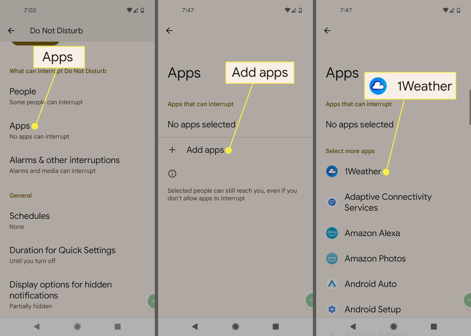 Apps, Apps toevoegen en 1Weather-app in Android Niet storen-instellingen