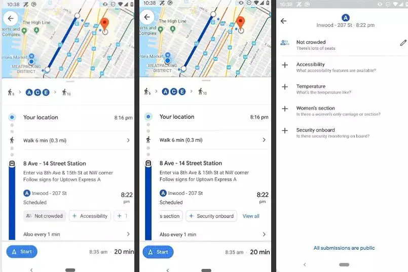 Openbaar vervoer-functies in Google Maps