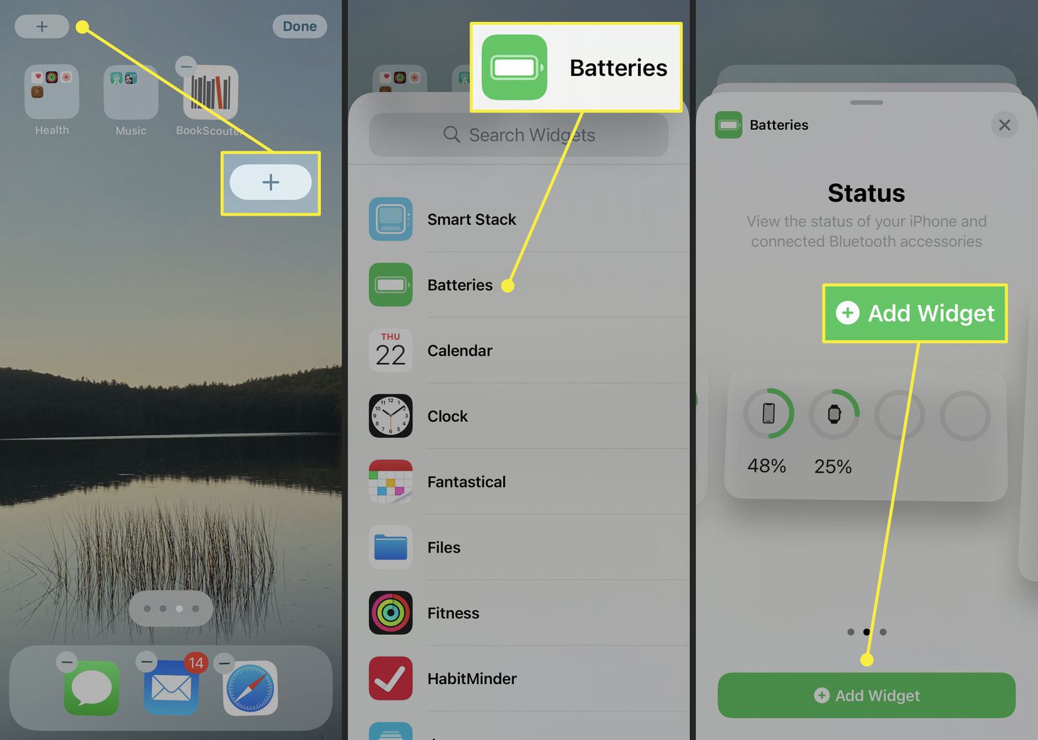 Hoe de batterijwidget toe te voegen op de iPhone met iOS 14.