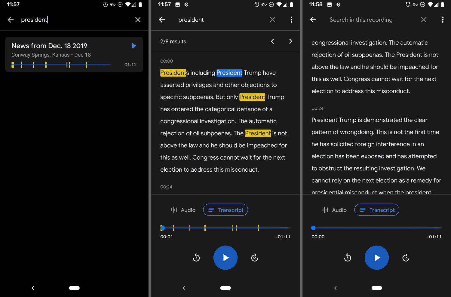 Spraaktranscripties doorzoeken in de Google Recorder-app