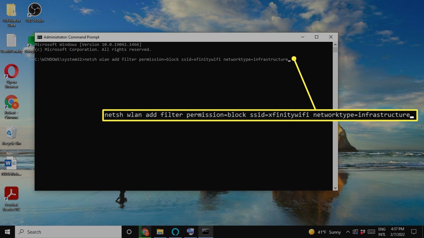 Netwerkfilteropdracht in Windows-opdrachtprompt