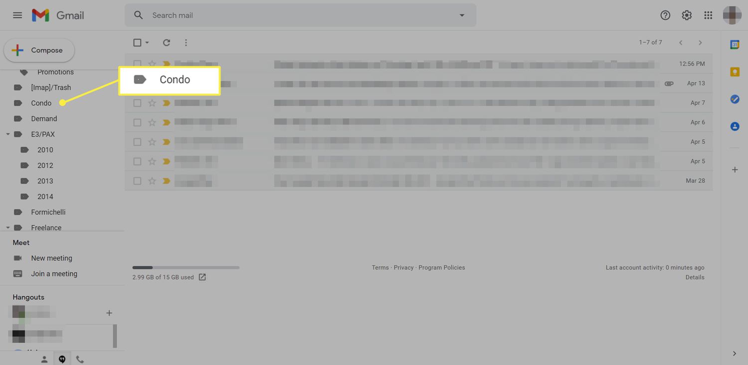 Een Gmail-inbox met een gemarkeerd label