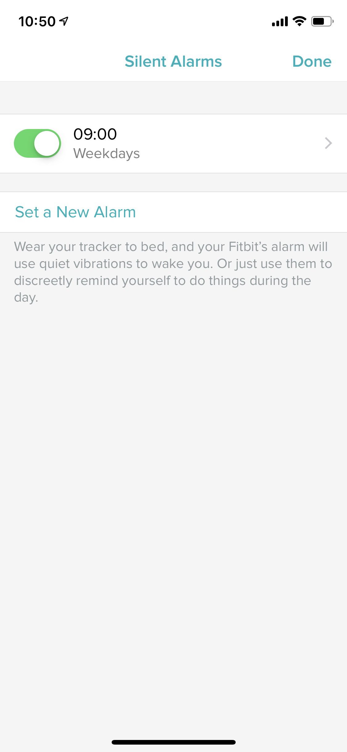 Het scherm Stille alarmen van de Fitbit-app