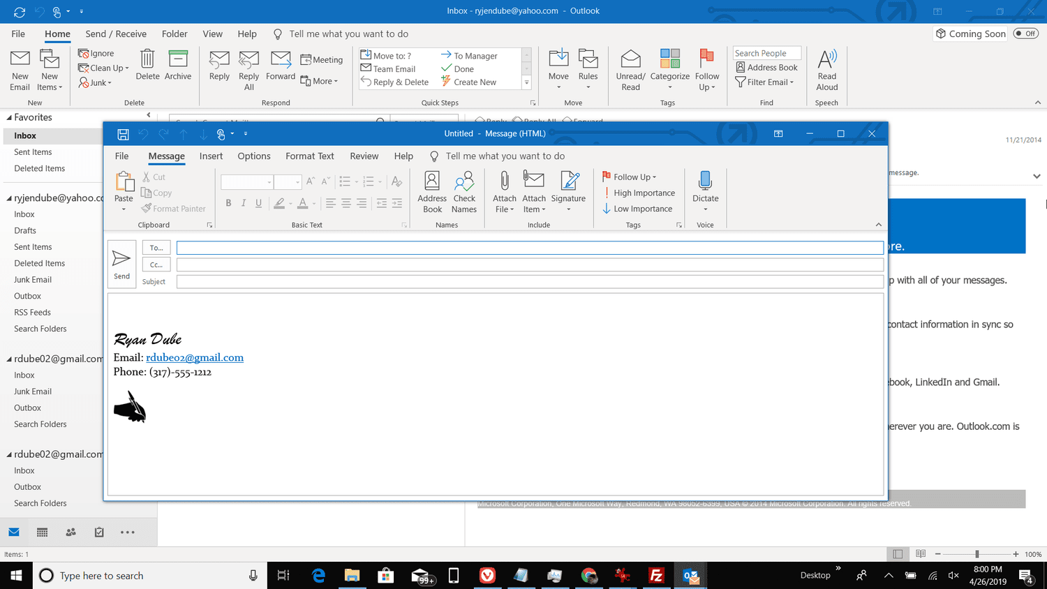 Screenshot van het maken van een nieuw bericht in Outlook