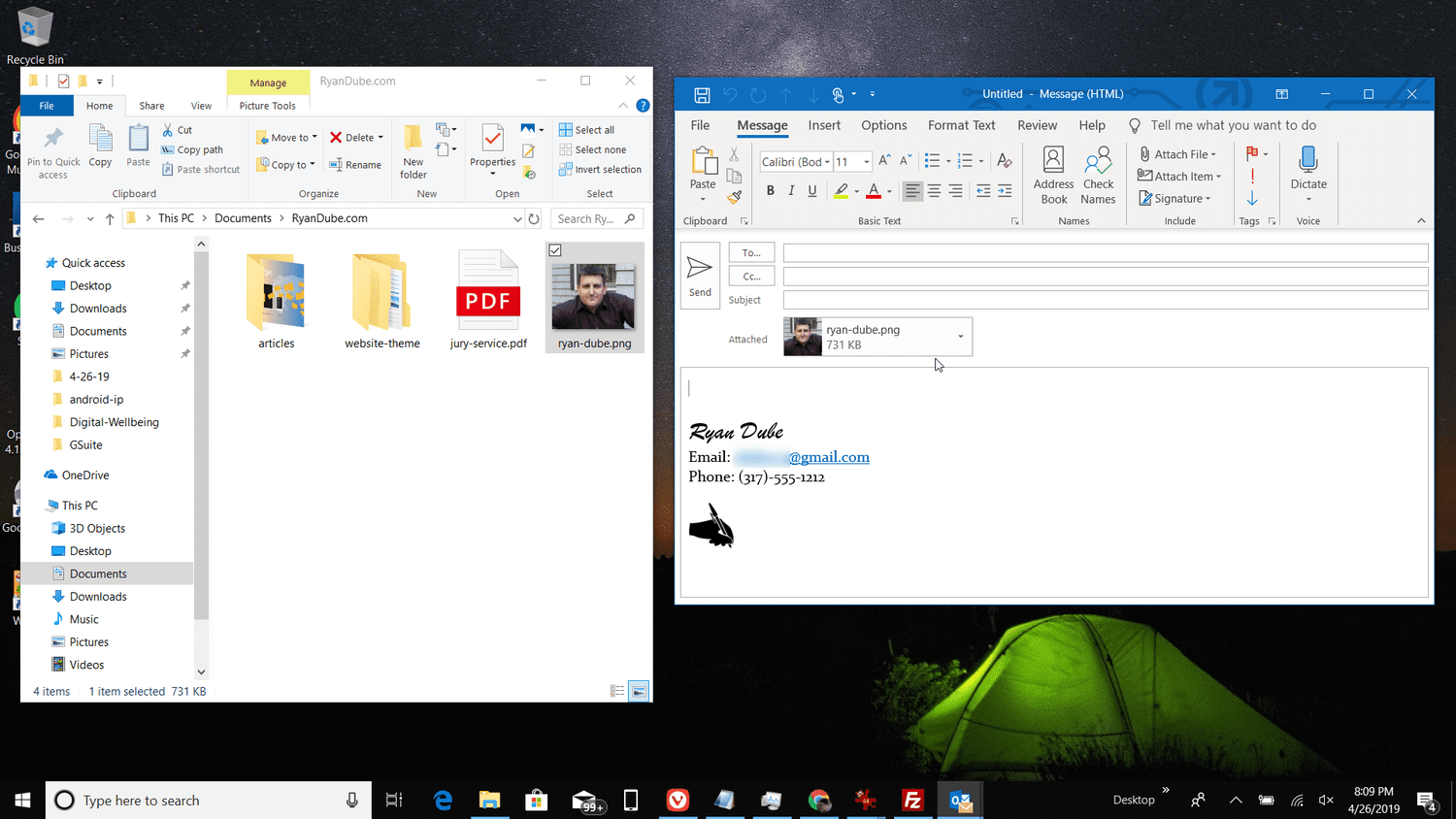 Screenshot van het slepen van een bestand naar Outlook-e-mail