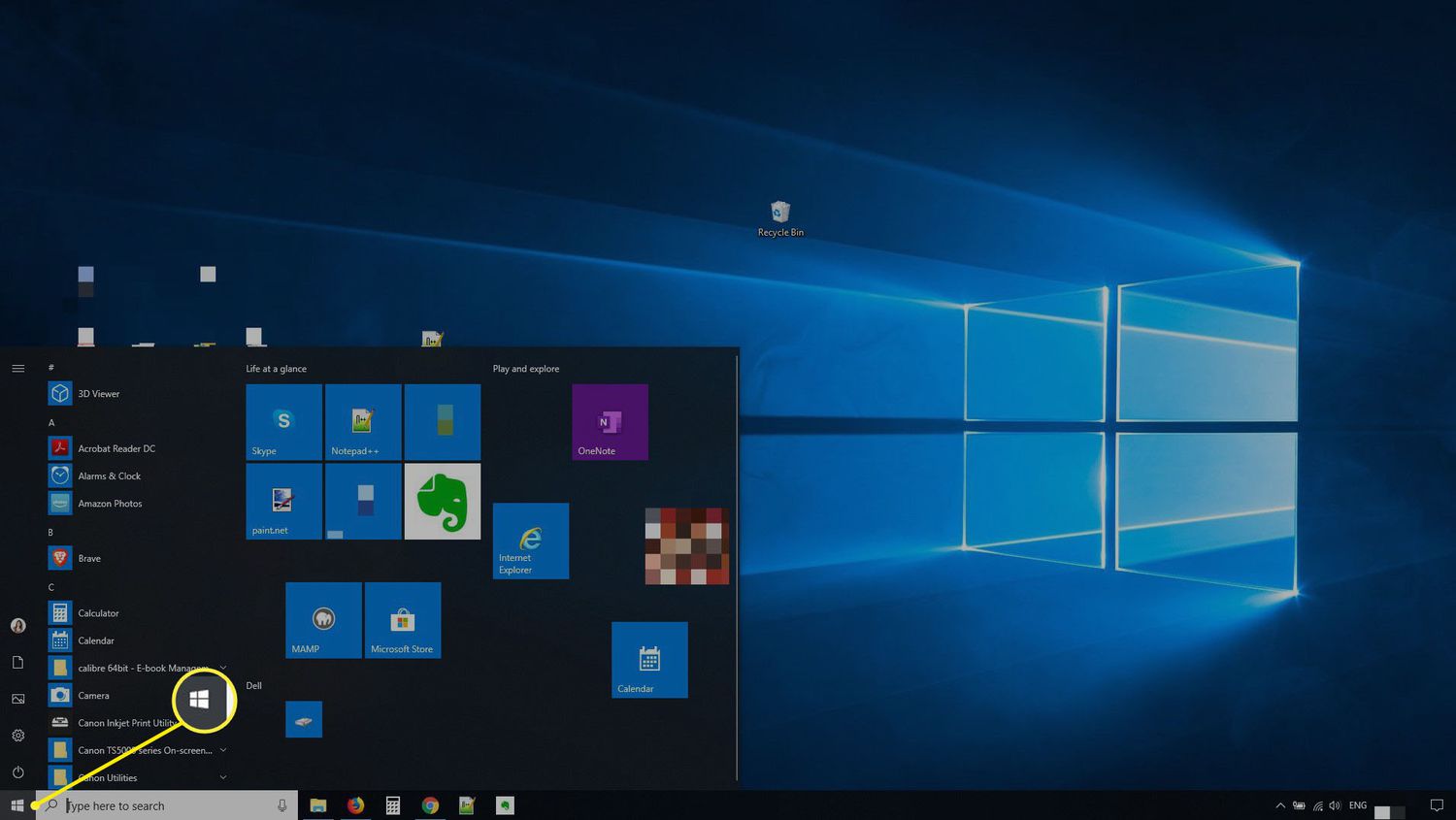 Startmenu op Windows 10