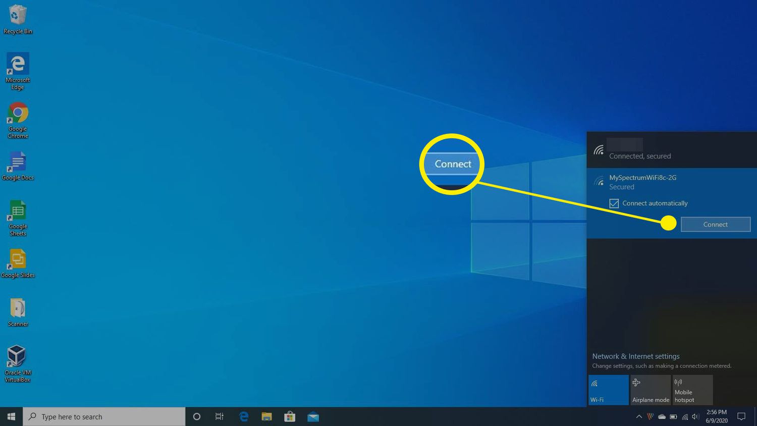 Screenshot van verbinding maken met een draadloos netwerk in Windows