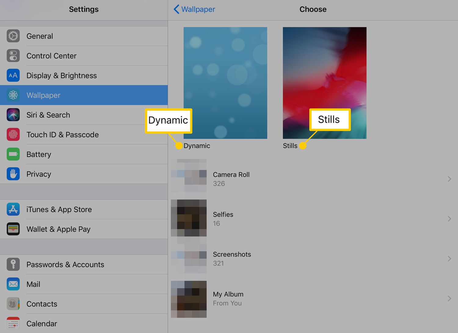 Dynamische en Stills-achtergrondopties op iPad