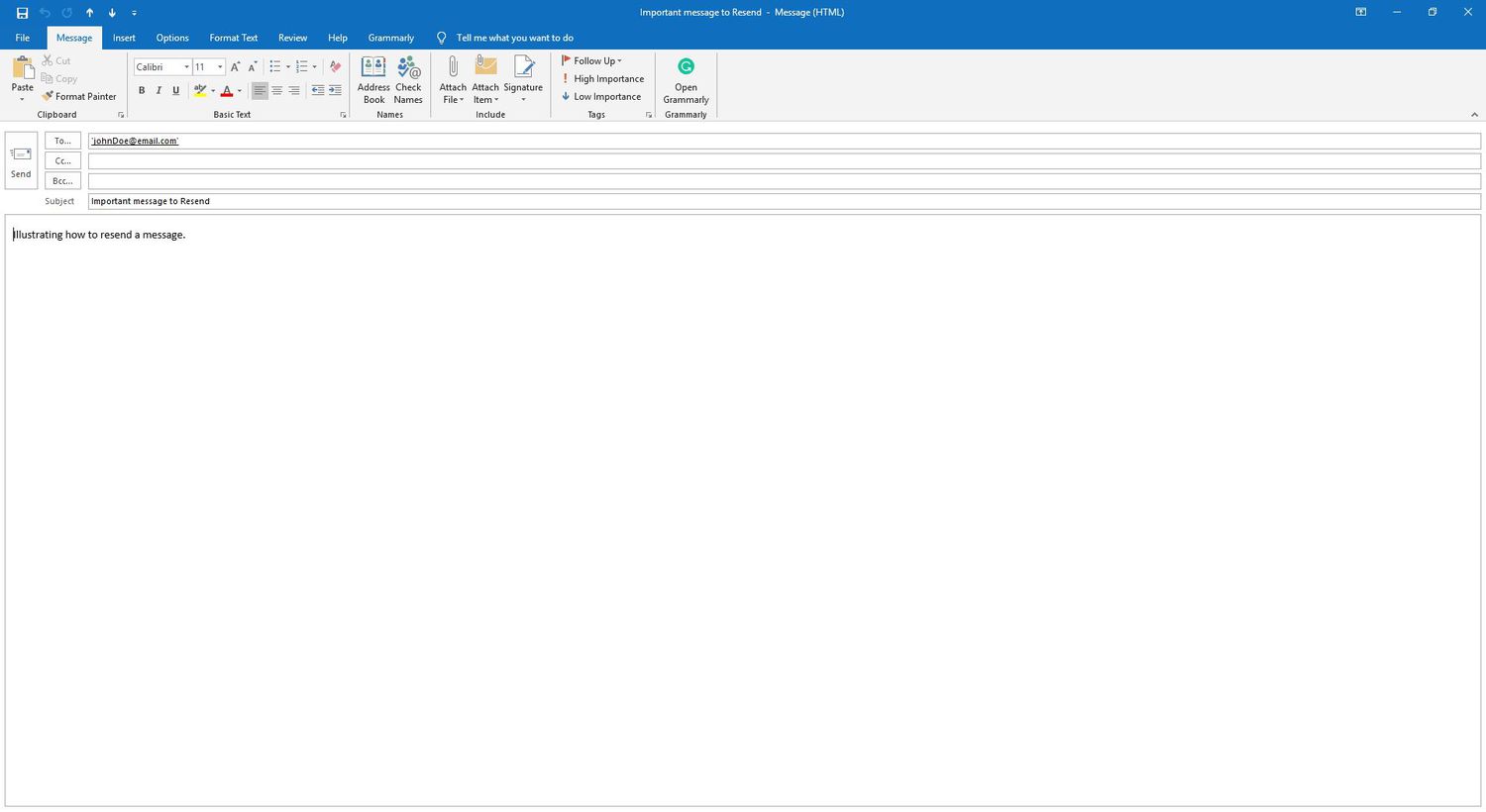Een geopende e-mail in Outlook